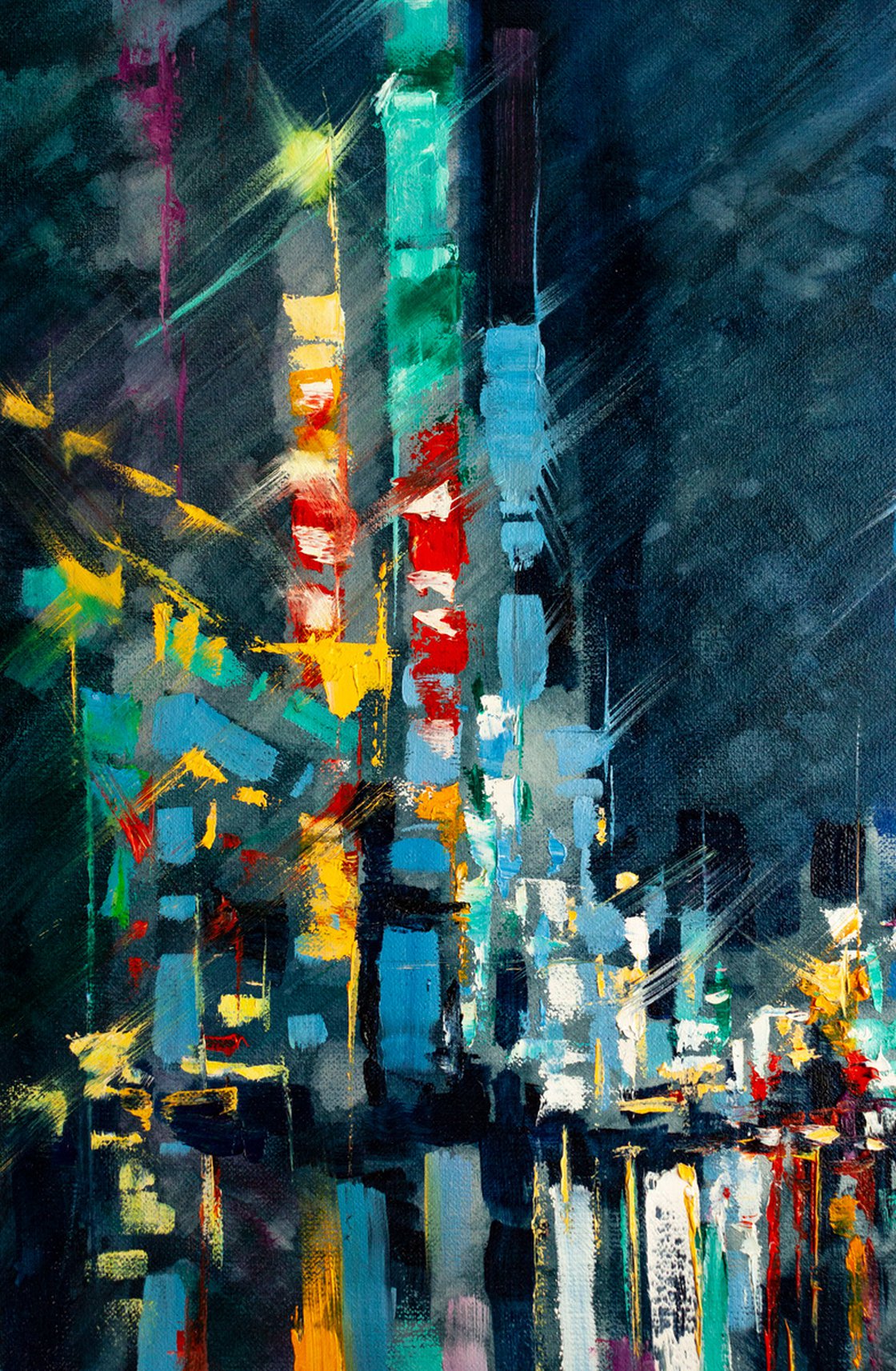 Abstract Night city Oil painting by Aleksandr Neliubin | Artfinder