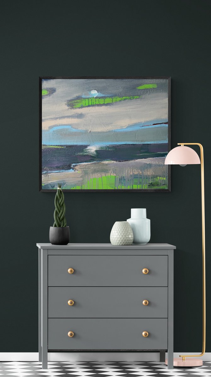 Expressive Landscape Acrylic Painting By Yaroslav Yasenev, 31 X 28", Silver Day, Original Artwork