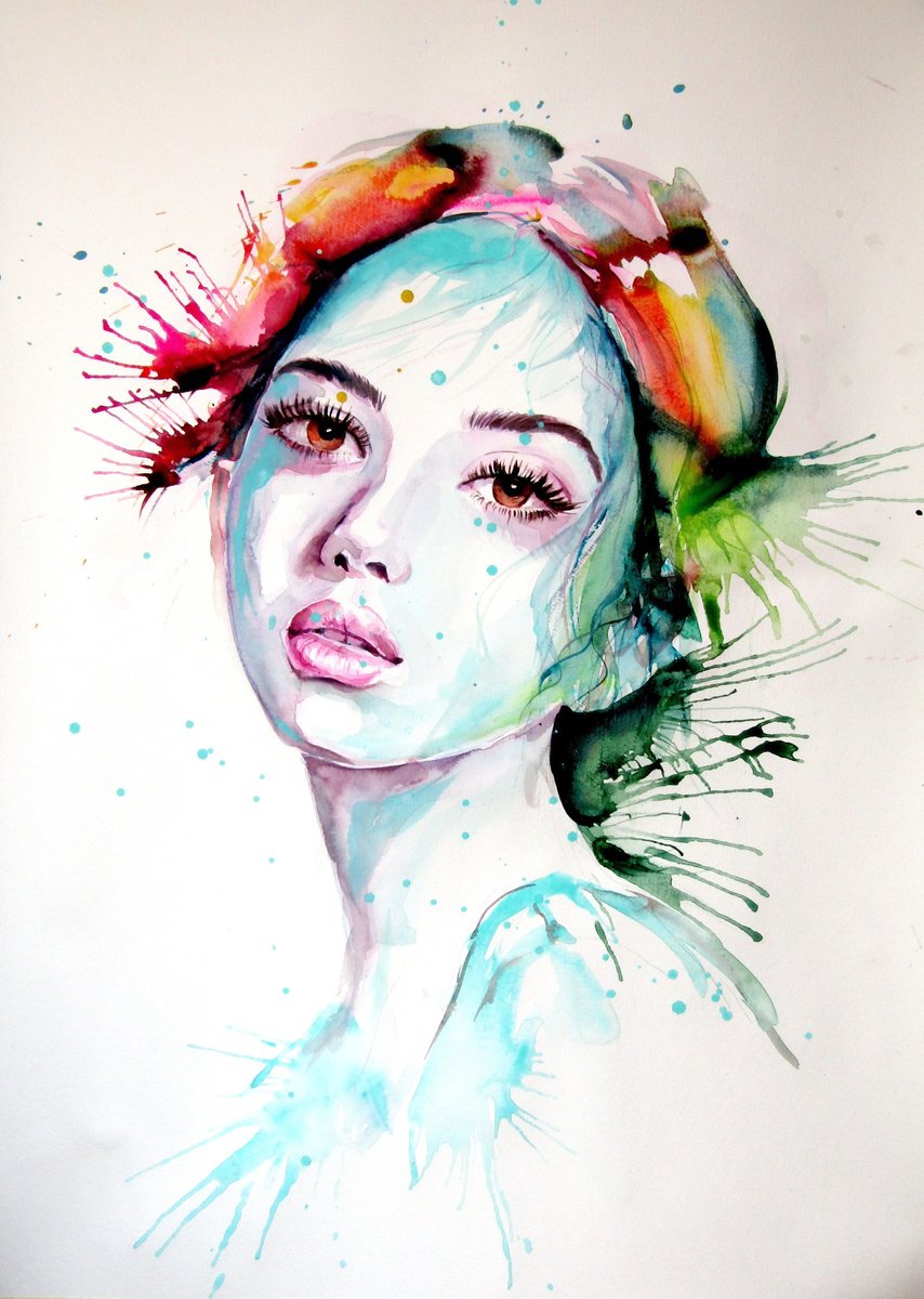 Impressionistic Watercolour , Charming Girl Xiv By Kovacs Anna Brigitta, 20 X 28, Artwork For Sale On Artfinder