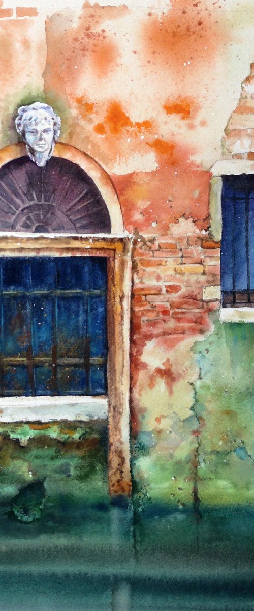 Blue Door on the Canal Grande Venice Italy by Olga Beliaeva Watercolour