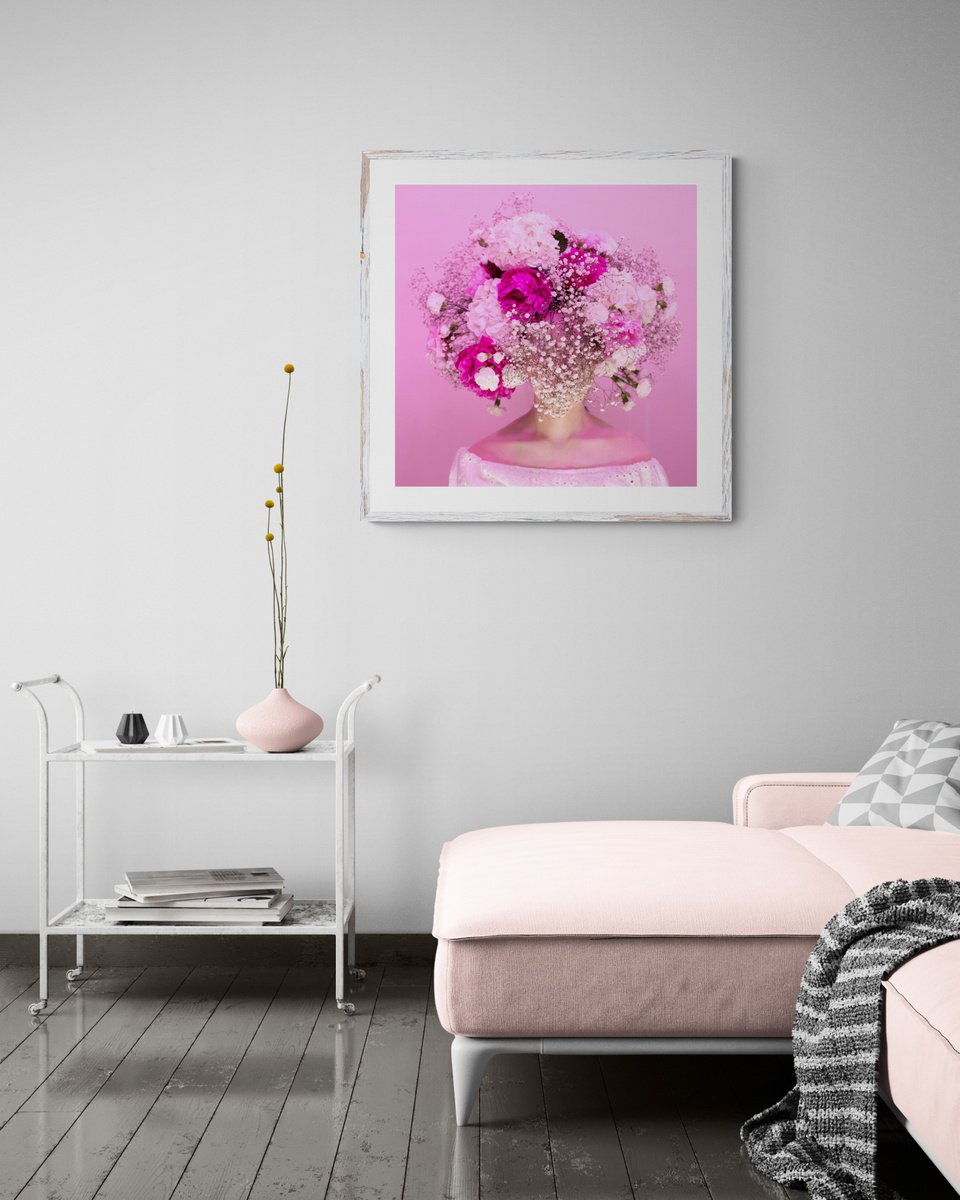 Expressive Portrait Photograph By Ziesook You, 24 X 24", Scent Of Pink, Original Artwork