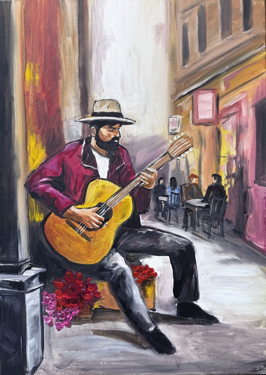 Impressionistic Portrait Acrylic Painting By Aisha Haider, 20 X 30, Lost In Melody, Original Artwork