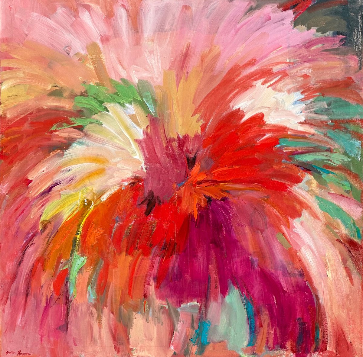 Organic Abstract Oil Painting By Arun Prem, 36 X 36, Summer Fling, Original Artwork