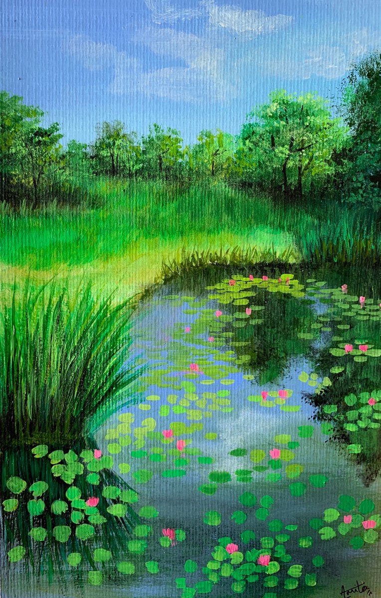 Monets Garden- III ! A4 size Painting on paper by Amita Dand