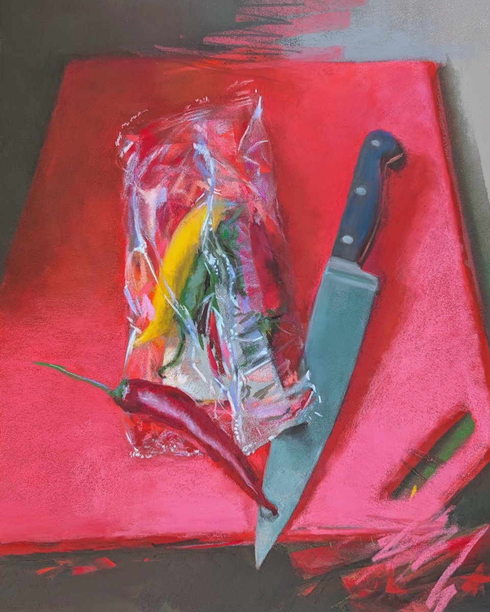 Still Life Pastel Drawing By Silja Salmistu, 12 X 15", Chili Mix, Original Artwork