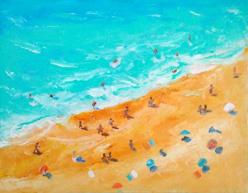 The beach, Beach Painting Original Art Aerial Beach Wall Art Sea Side Landscape by Yulia Berseneva