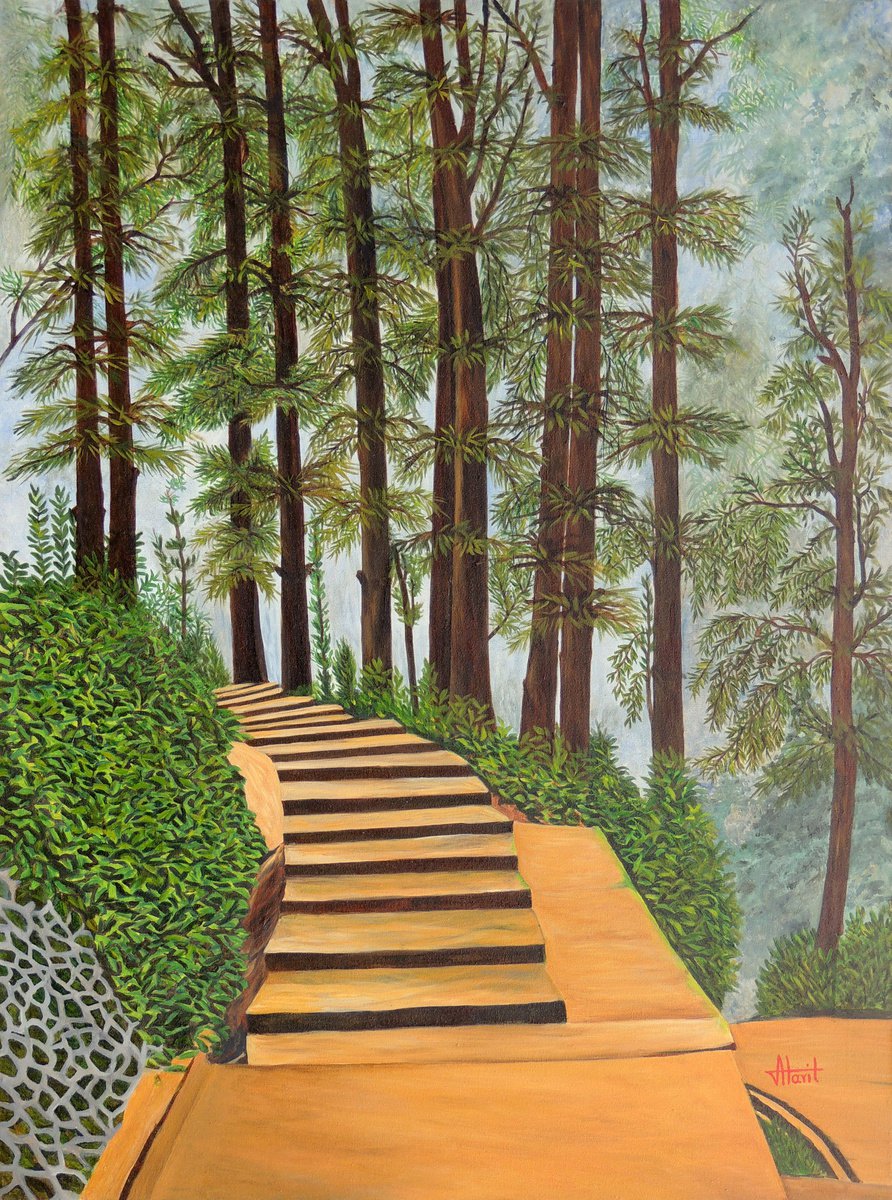 Expressive Landscape Oil Painting By Ajay Harit, 34 X 47, Misty Morning, Original Artwork