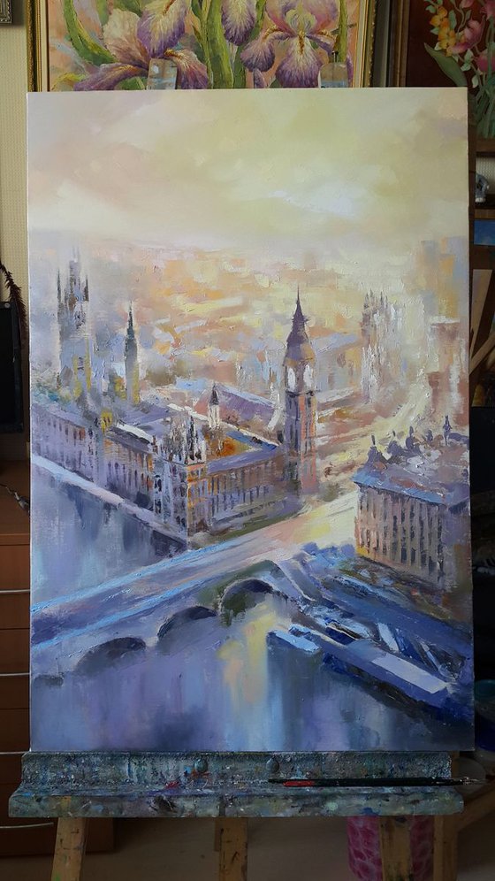 Painting Loved London, palette knife, Oil on canvas, 60x90cm