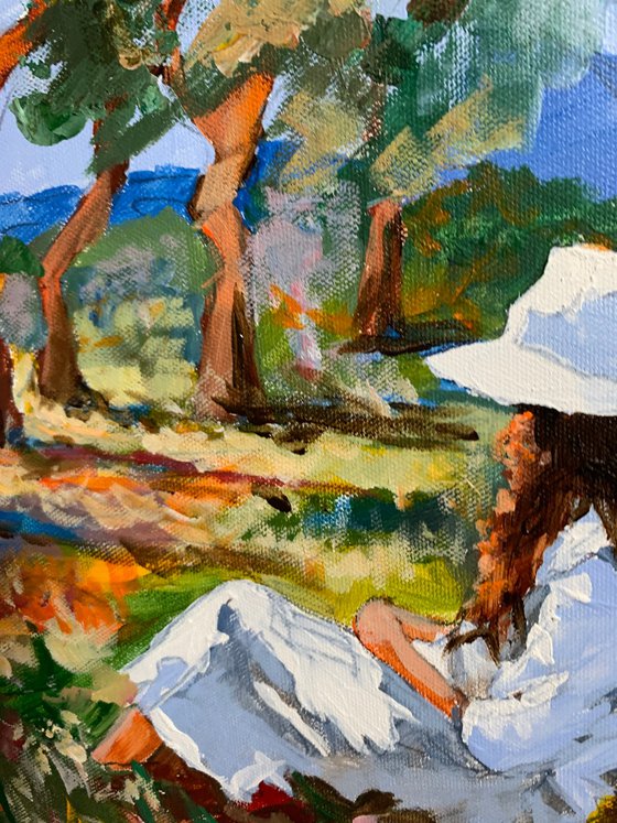 Woman Reading in a Sunlit Grove.