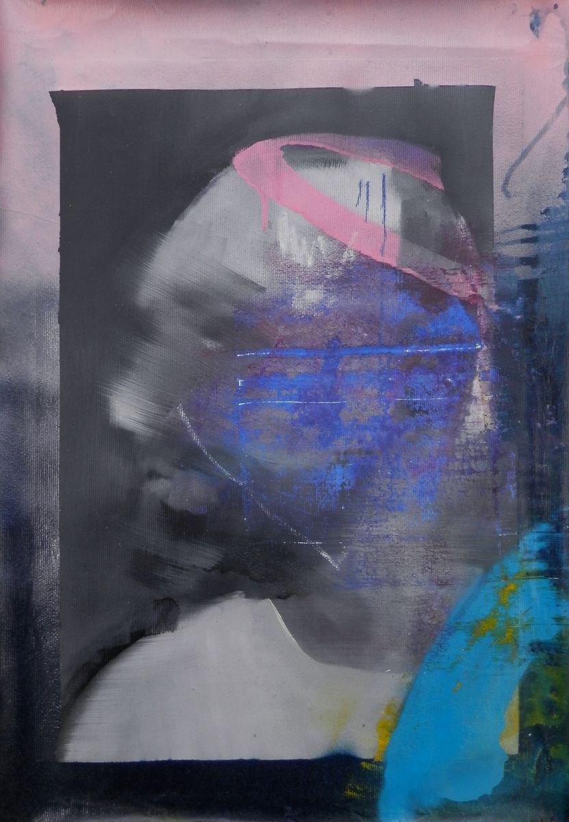 Urban And Pop Portrait Oil Painting By Milos Hronec, 14 X 19", Neon Lights 1, Original Artwork