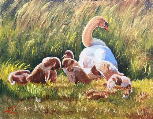 Swan and kids by Elena Sokolova
