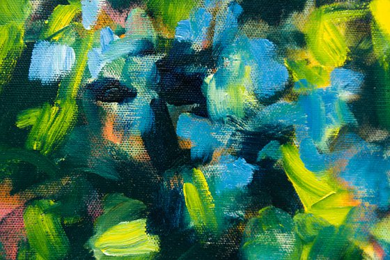 Nocturnal flowering in blue and green - Monet inspired - Modern nature wall art Ready to hang