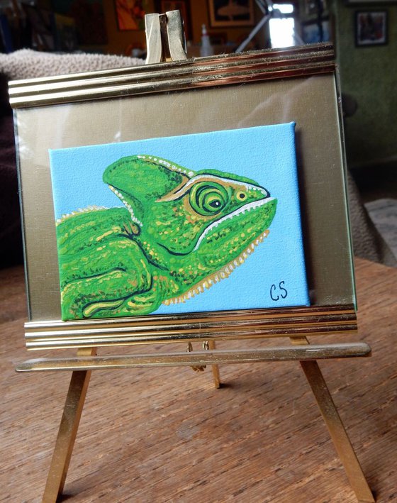 ACEO ATC Original Painting Chameleon Lizard Wildlife Art-Carla Smale