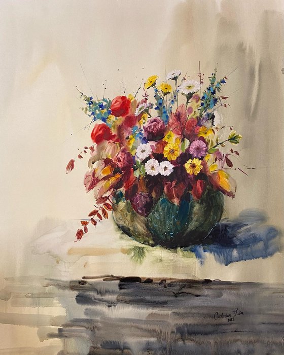 Watercolor “A pumpkin with flowers", perfect gift