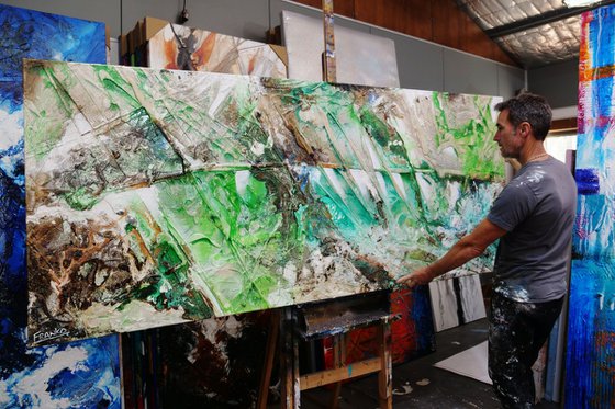 Lime and Cinnamon 240cm x 100cm Green Cream Abstract Art