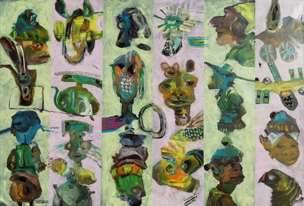 Expressive Abstract Acrylic Painting By Francisco Santos, 47 X 31, Abstract Fragments 3, Original Artwork