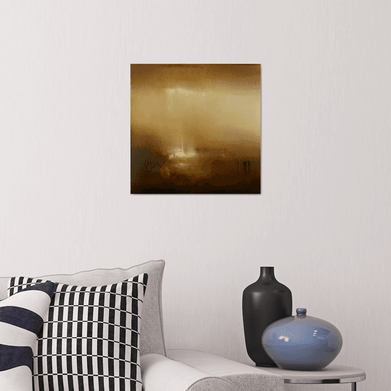 Give me a sunset 30x30 cm  - gold particles original oil painting landscape gift modern urban art office art decor home decor gift idea