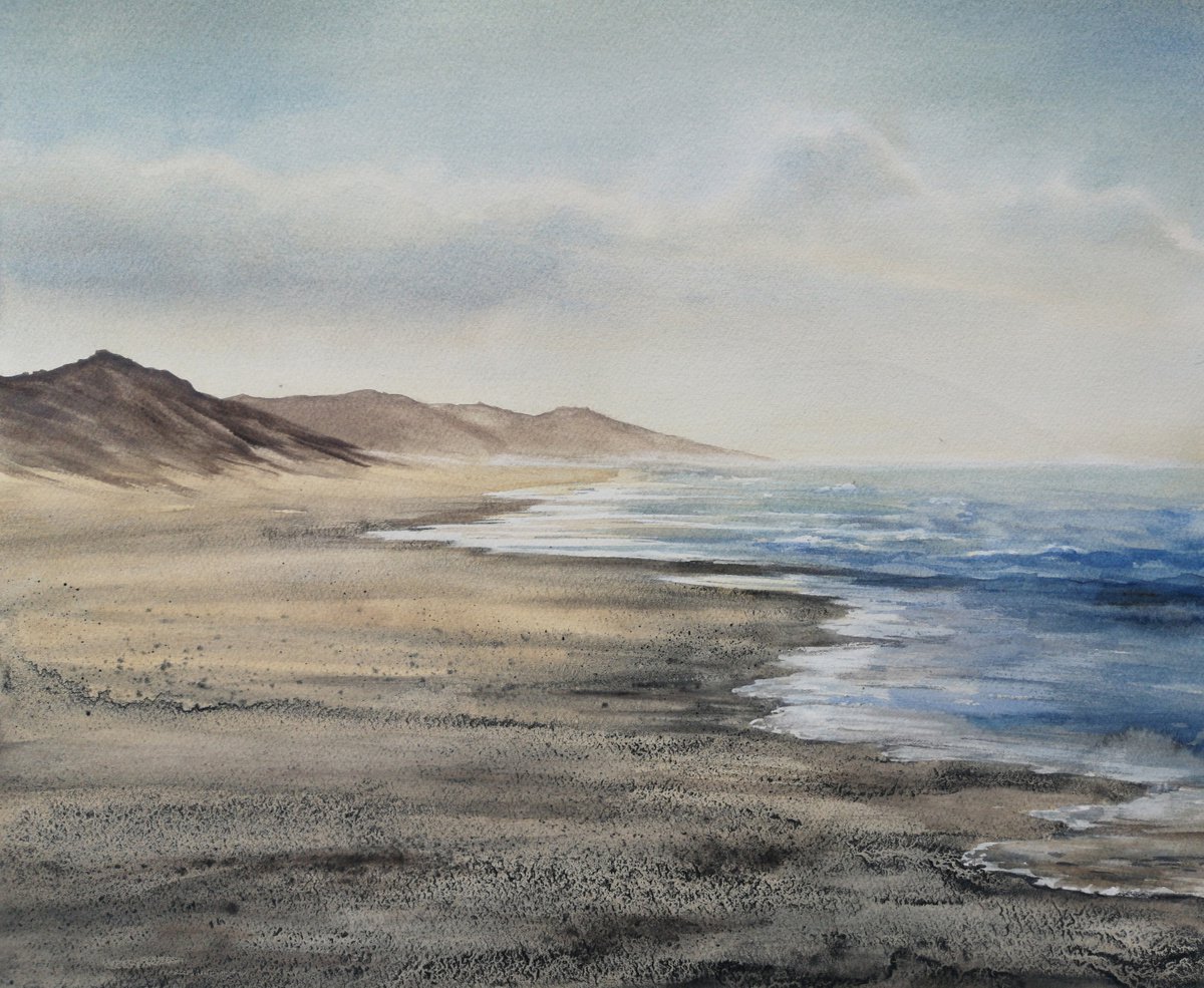 Sea landscape - sand dunes by Olga Beliaeva Watercolour