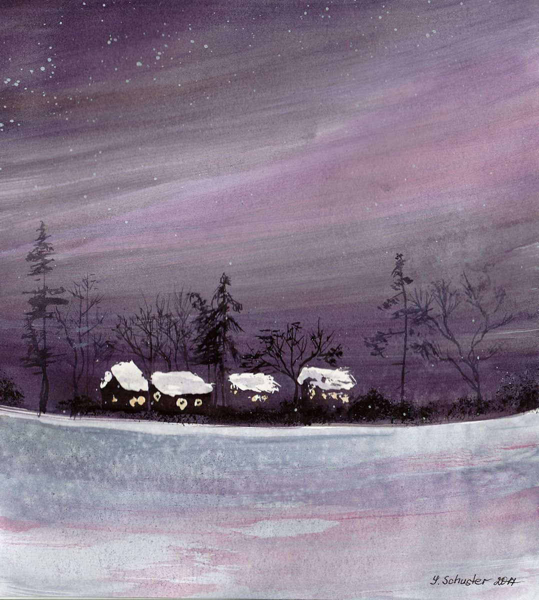 Winter. Watercolour sketch. by Yulia Schuster