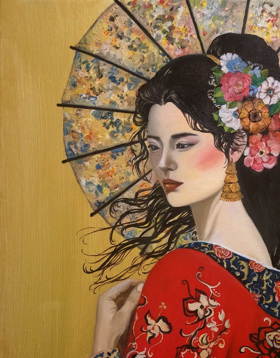 Geisha in a red kimono