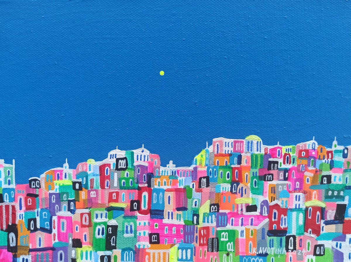 Impressionistic Landscape Acrylic Painting By Katrina Avotina, 9 X 7", Amalfi Sun, Original Artwork