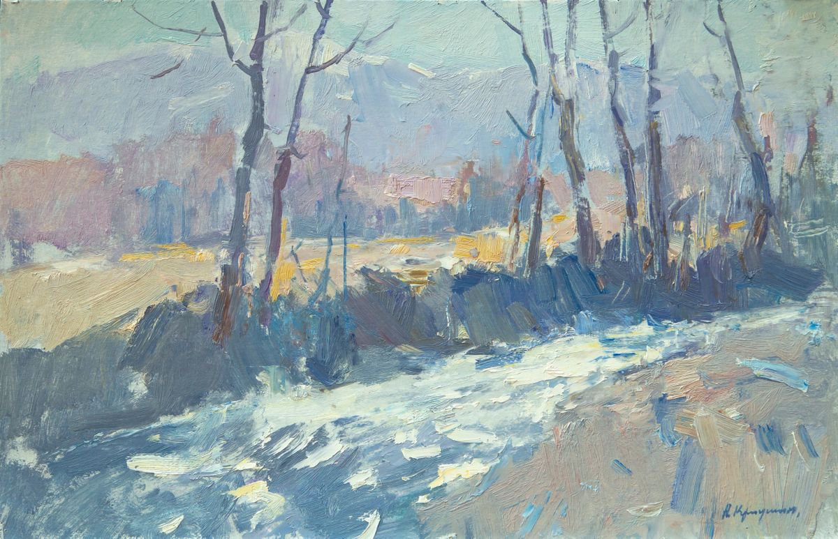Impressionistic Landscape Oil Painting By Aleksandr Kryushyn, 20 X 13, Mountain Stream. April In The Mountains., Artfinder