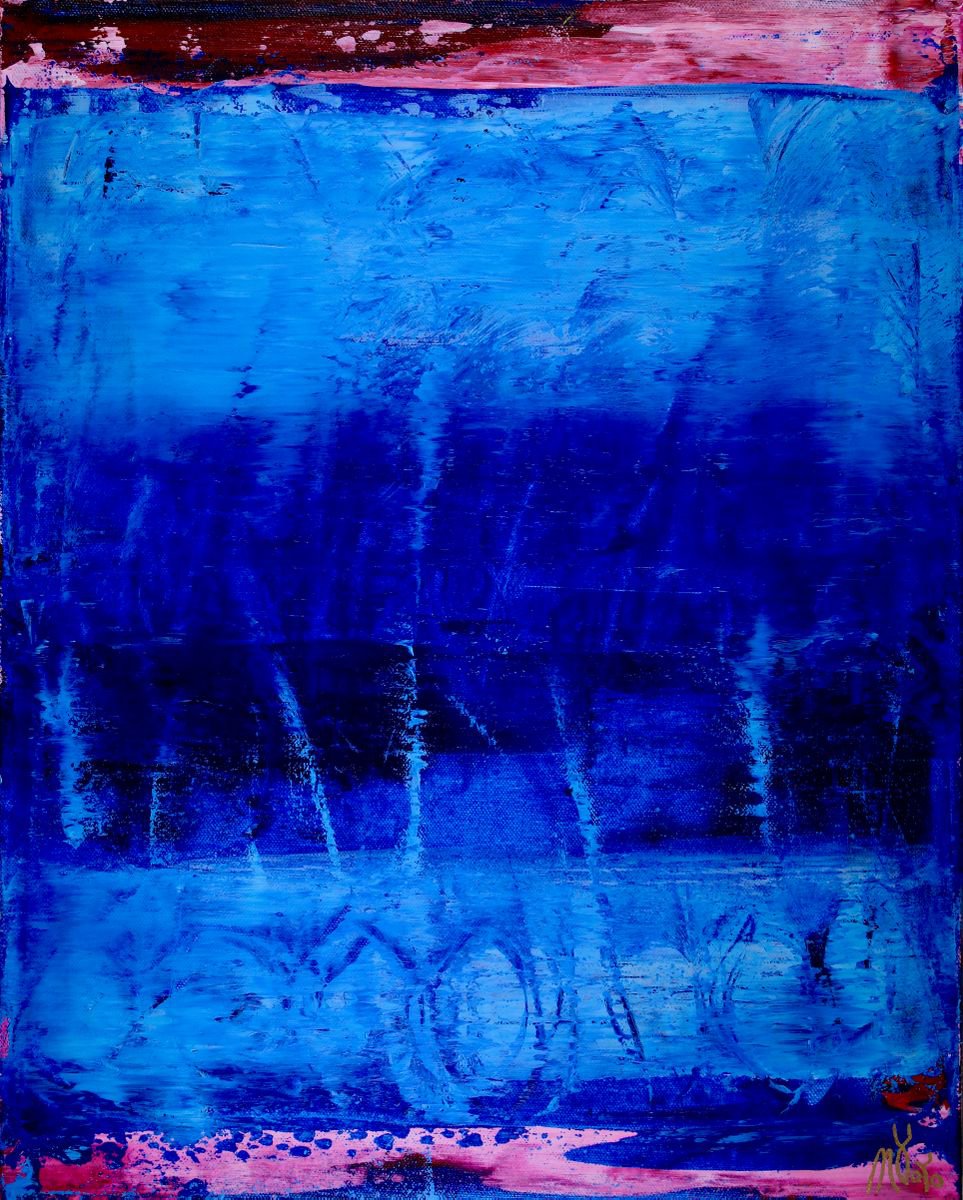 Abstract Acrylic Painting By Nestor Toro, 16 X 20", Celeste (Sky Blue), Original Artwork