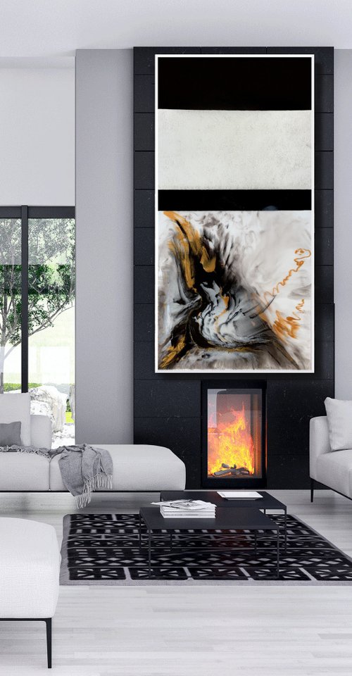 Dance Into Love - XL LARGE;  BLACK, WHITE & GOLD ABSTRACT ART;  RESIN CONTEMPORARY MODERN PAINTING. READY TO HANG! by Julijana Ravbar