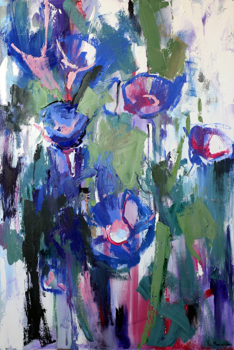Flowers - Abstract floral - Violet painting by Yuliia Meniailova