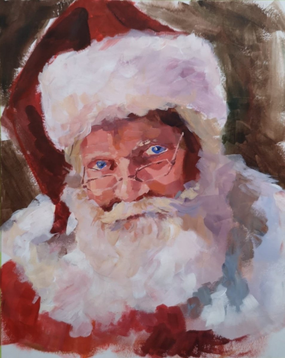 Santa (acrylic on paper painting) (13.5x17i?0.7