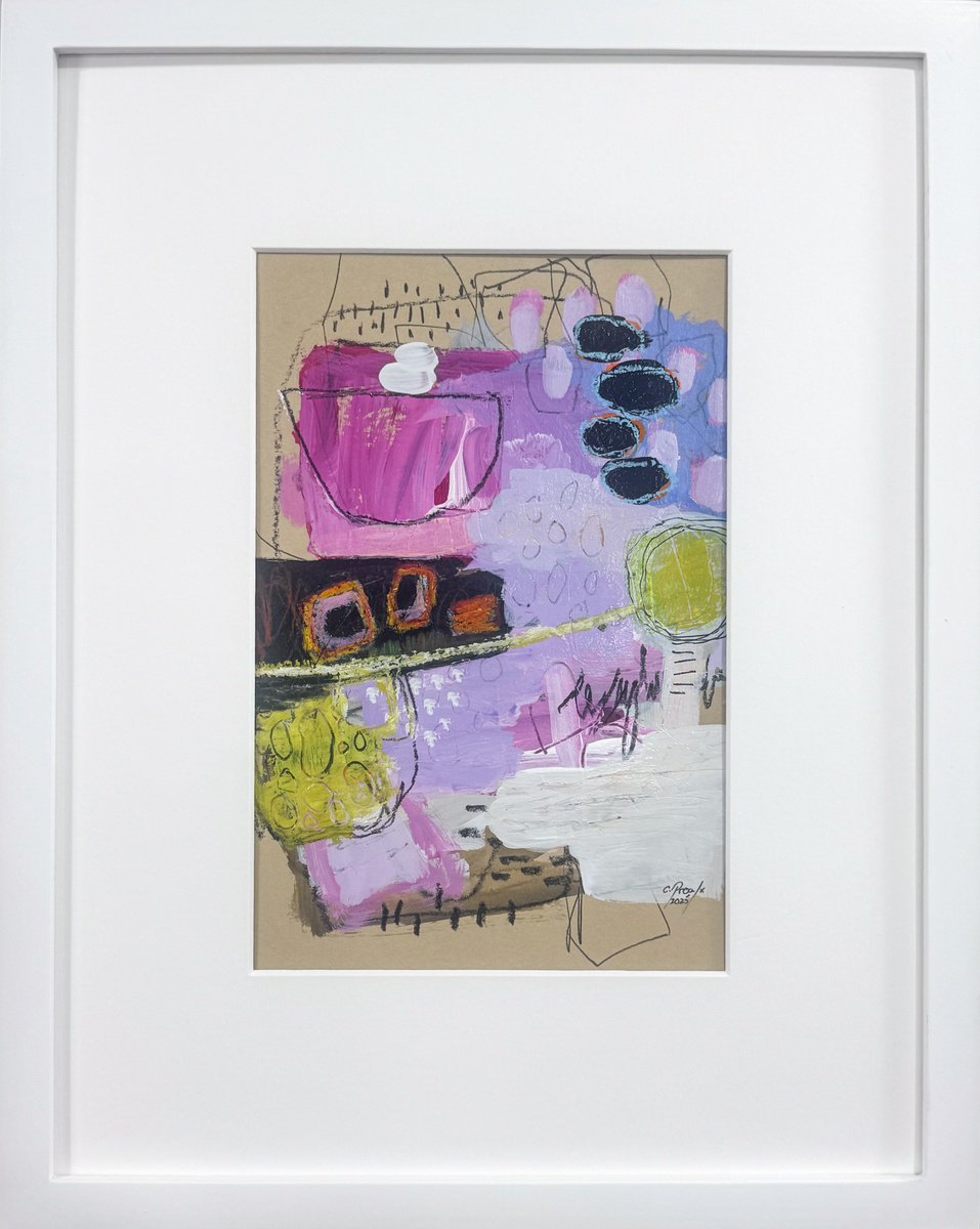 Expressive Abstract Painting By Chantal Proulx, 11 X 14, Sunday Framboises Et Creme, Original Artwork