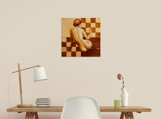 "Queen" nude girl, chess