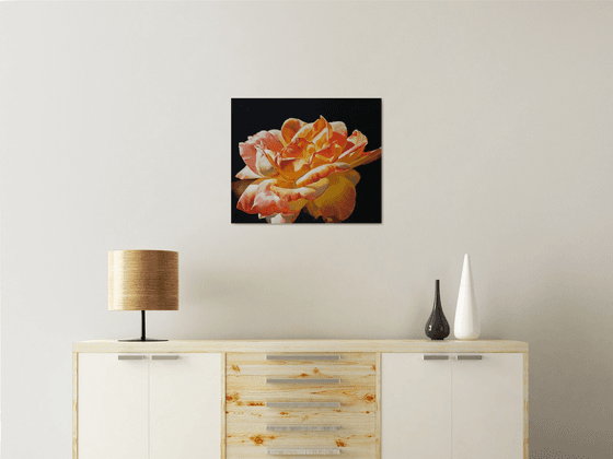 "Fire dance. . "  rose red flower  liGHt original painting  GIFT (2021)