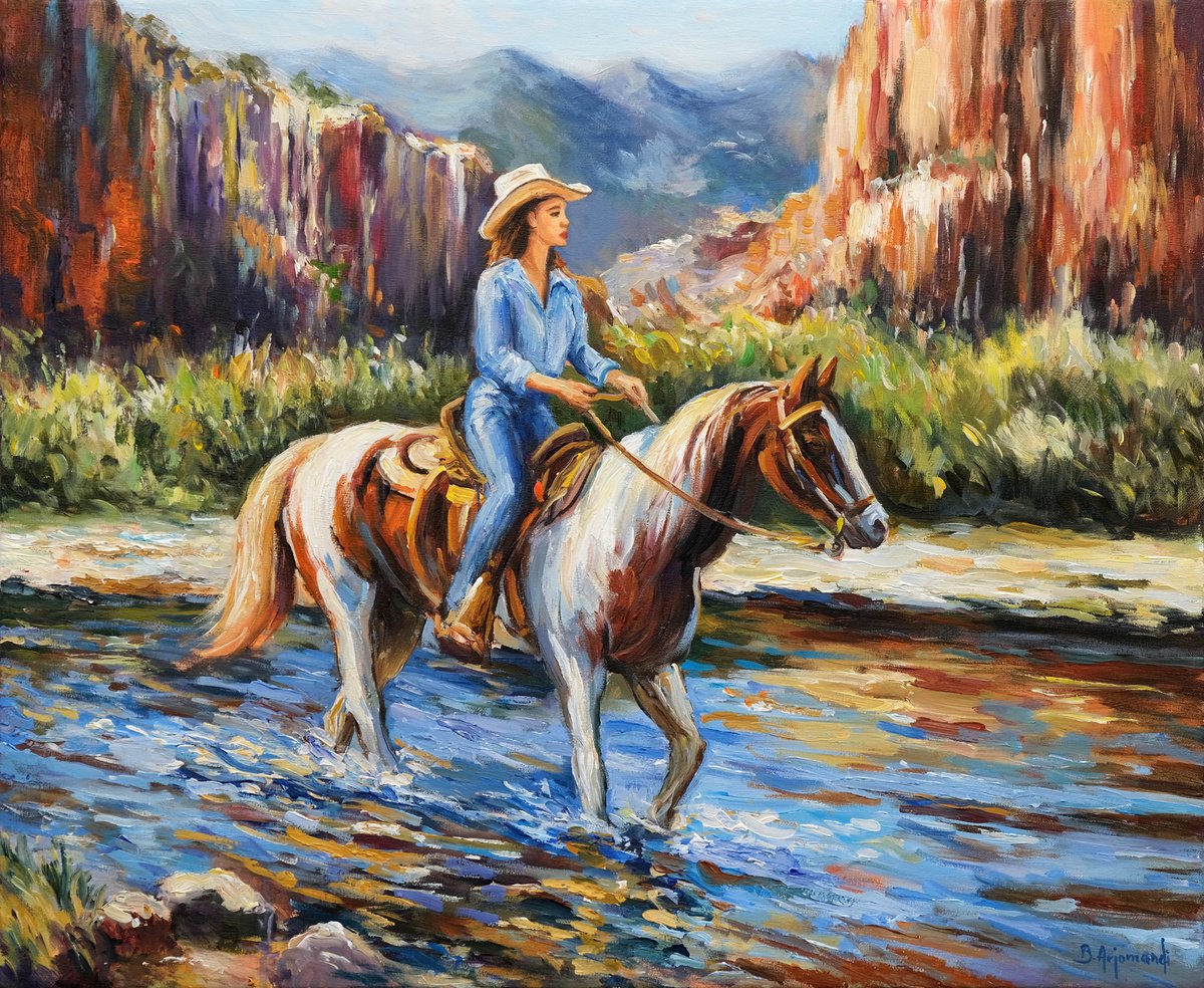 Cowgirl In The Canyon Light By Behshad Arjomandi, 29 X 24, Artwork For Sale On Artfinder