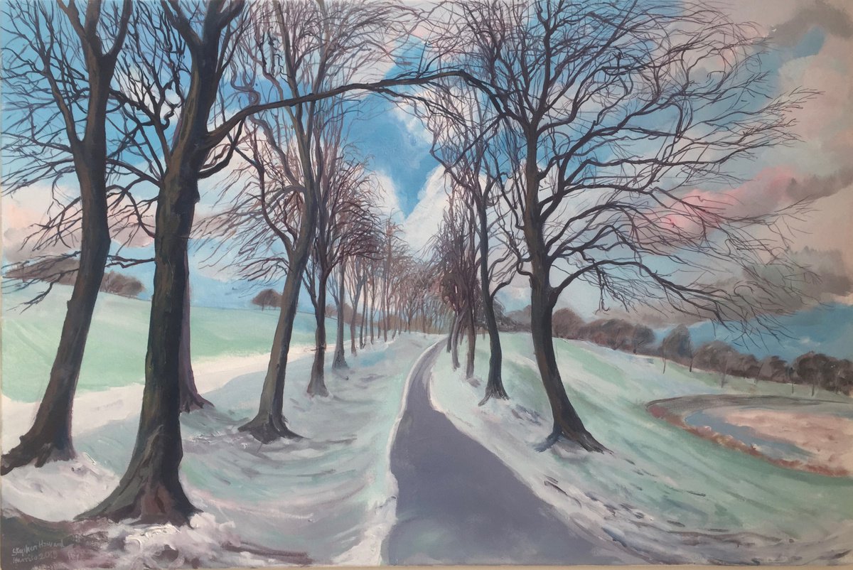 Impressionistic Landscape Oil Painting By Stephen Howard Harrison, 37 X 25", Winter Trees, Edinburgh, Original Artwork