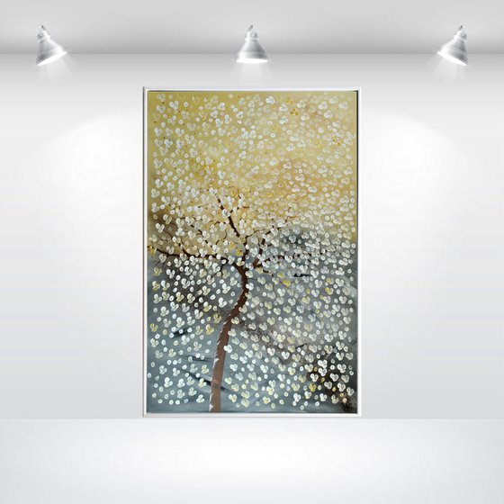 Ewiger Sommer  acrylic abstract painting cherry blossoms nature painting framed canvas wall art