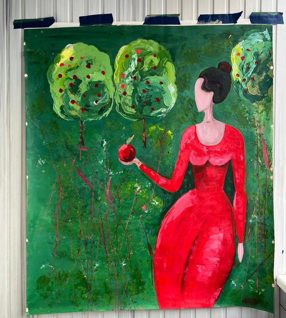 Woman with Apple Painting
