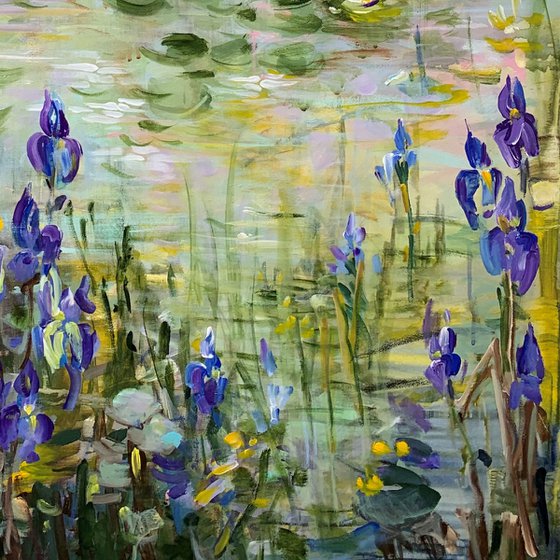 Blue irises at the pond III