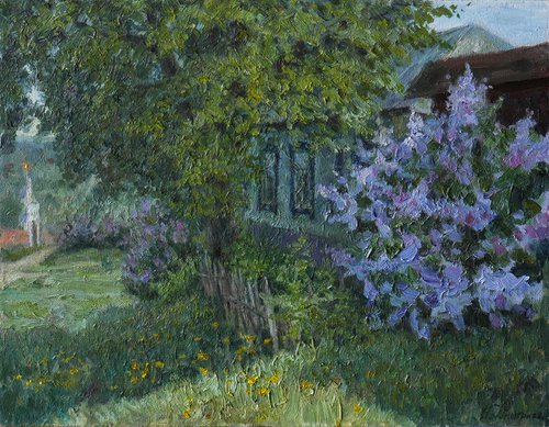 Blooming Lilacs - lilacs painting by Nikolay Dmitriev