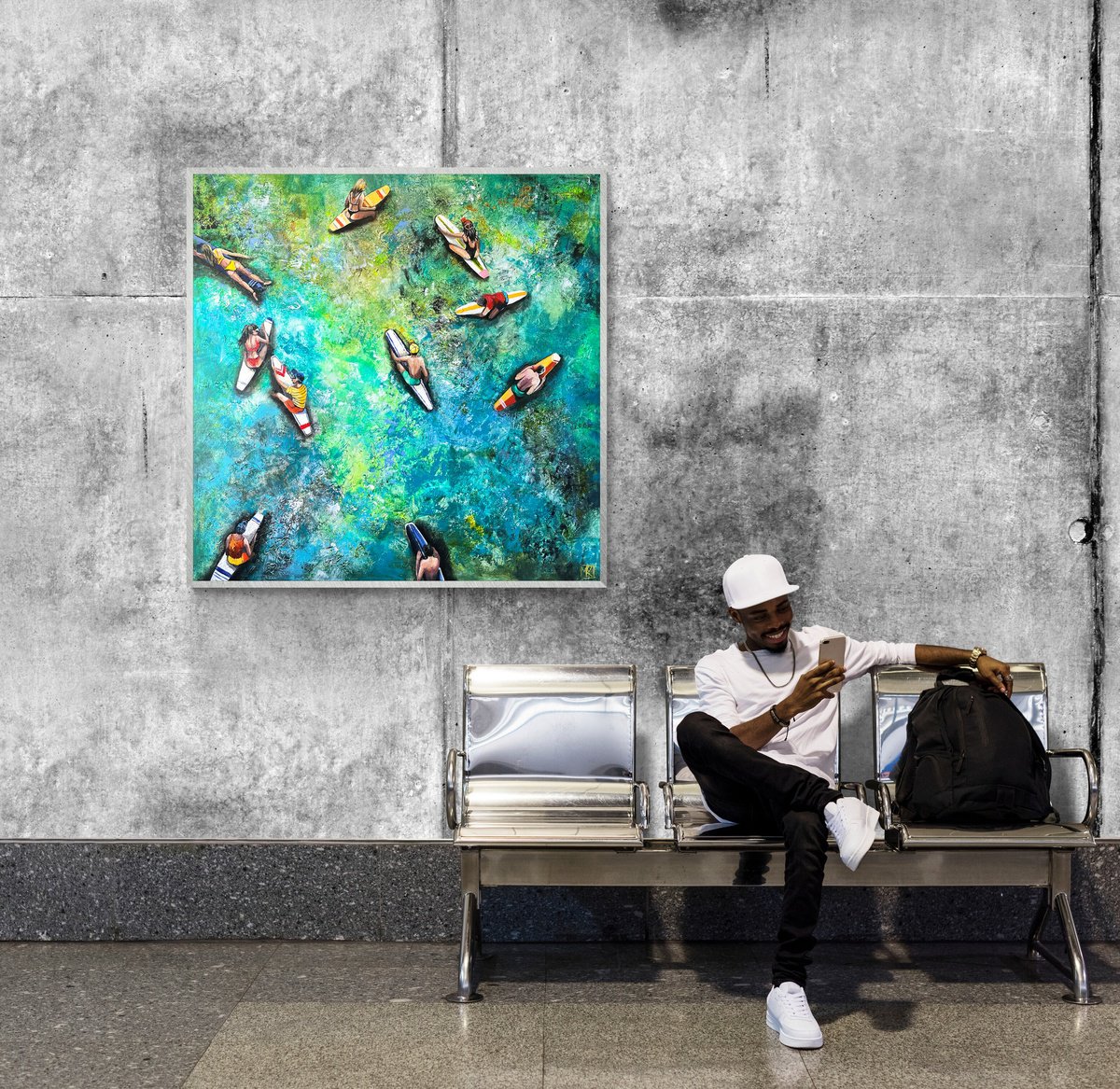 Impressionistic Landscape Acrylic Painting By Maria Kireev, 47 X 47", Beautiful Saturday Morning_#2, Original Artwork