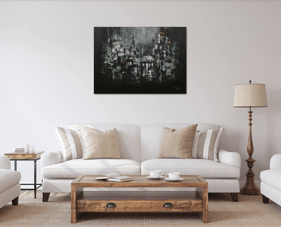 Brooding Metropolis  (Large Abstract Cityscape, 110x80cm)