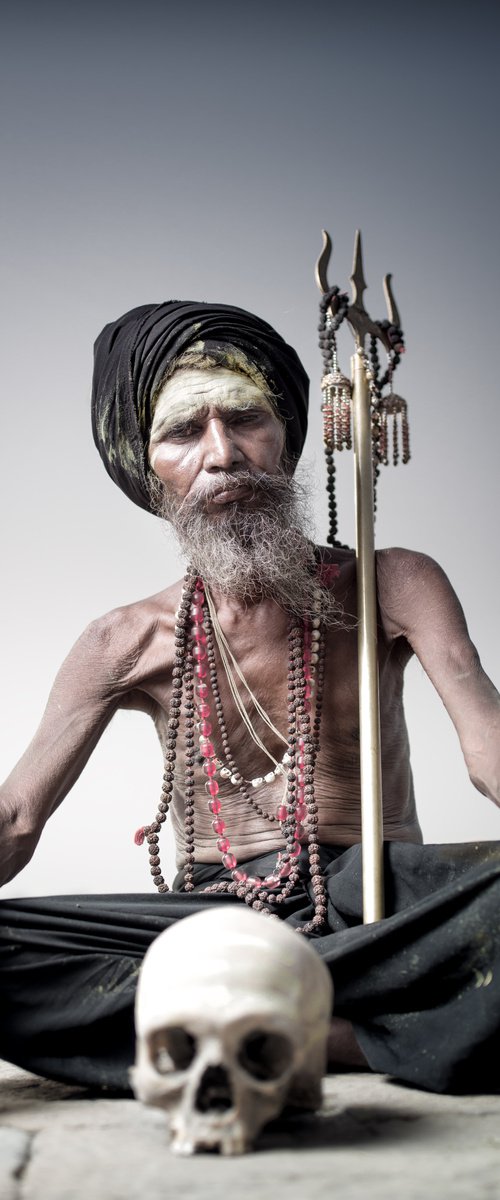 Portrait of Sadhu Aghori Baba with human skull by Dmitry Ersler