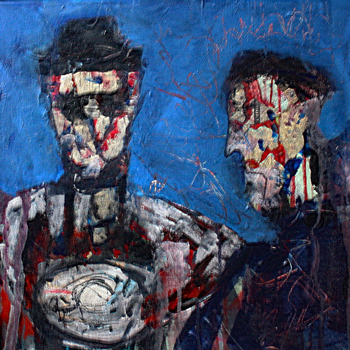 Portrait Painting By Jacques Donneaud, 26 X 26, Les Musiciens, Original Artwork