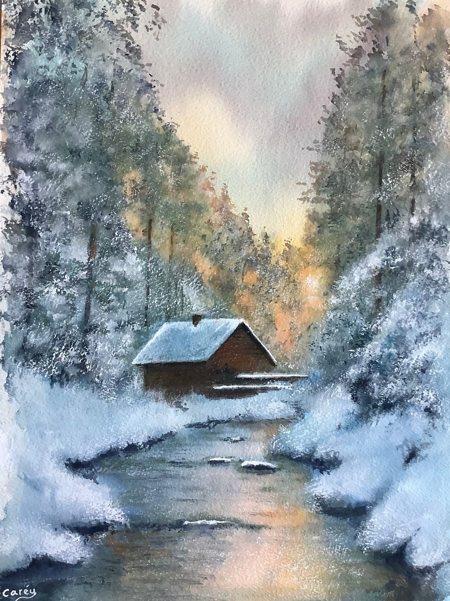 Impressionistic Watercolour , Austrian Winter Scene By Darren Carey, 11 X 15, Artwork For Sale On Artfinder