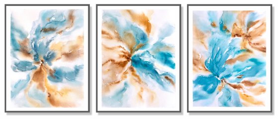 Abstract flowers set of 3