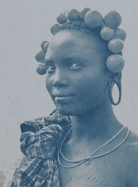 African Woman Portrait. Cyanotype Print