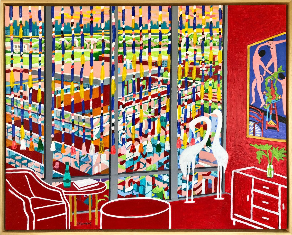 Urban And Pop Still Life Acrylic Painting By Tony Khawam, 42 X 34", Miami Red Room, Original Artwork