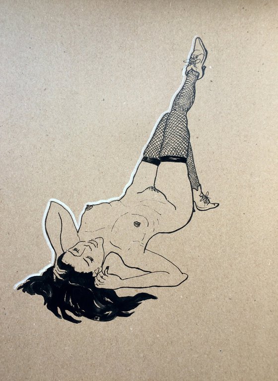 Nude woman in black stockings portrait - Erotic figure study - Sensual gift idea