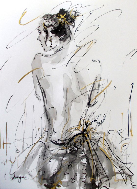 Woman  ink drawing series-Figurative drawing on paper