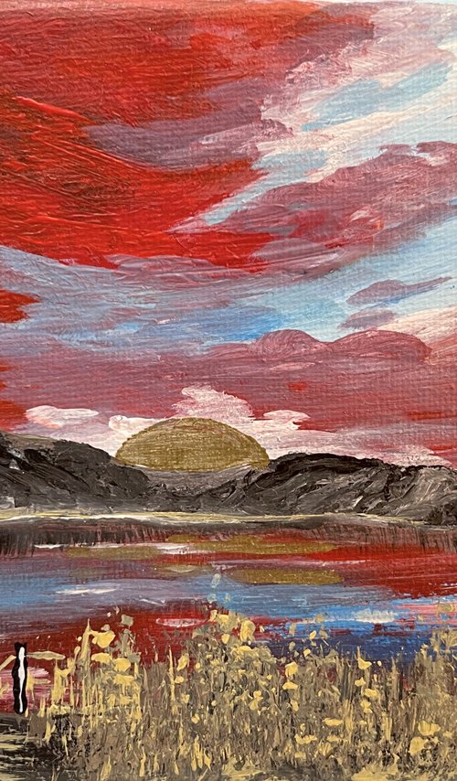 Red Sunrise over Lulworth Cove on a mini Canvas by Marja Brown